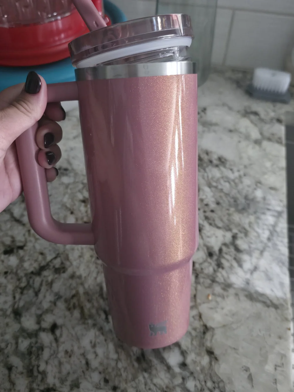 Stanley Sparkle Pink Travel Mug with Handle and Straw